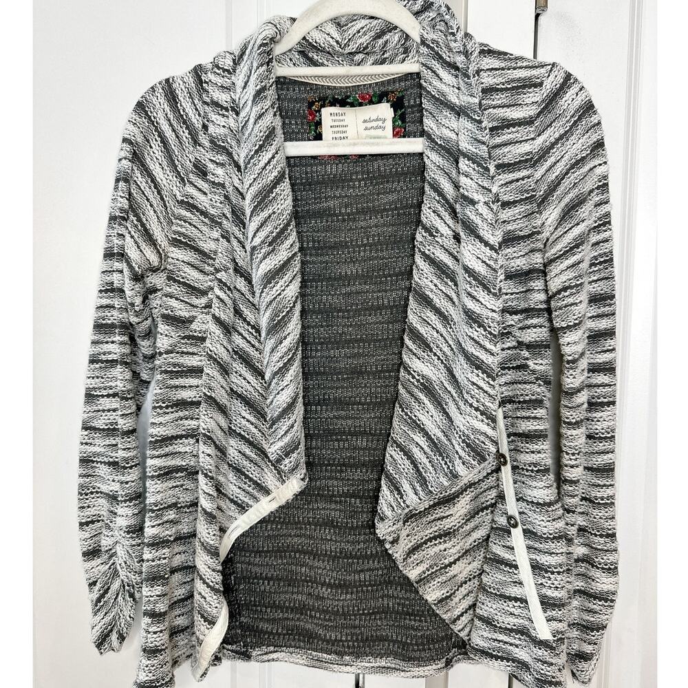 ANTHROPOLOGIE Saturday Sunday Sidewinder Knit Button Asymmetrical Sweater | S